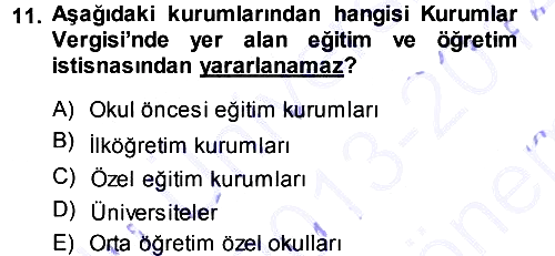 Özel Vergi Hukuku 1 2013-2014 Dönem Sonu Sınavı - 11. soru