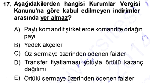 Özel Vergi Hukuku 1 2013-2014 Dönem Sonu Sınavı - 17. soru
