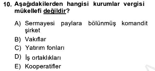 Özel Vergi Hukuku 1 2014-2015 Dönem Sonu Sınavı - 10. soru