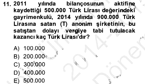 Özel Vergi Hukuku 1 2014-2015 Dönem Sonu Sınavı - 11. soru