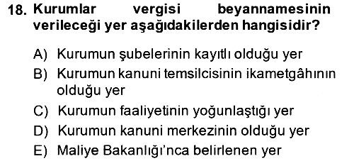Özel Vergi Hukuku 1 2014-2015 Dönem Sonu Sınavı - 18. soru