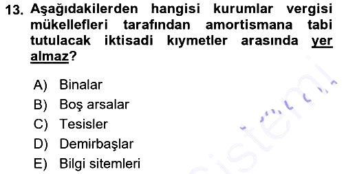 Özel Vergi Hukuku 1 2015-2016 Dönem Sonu Sınavı - 13. soru