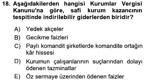 Özel Vergi Hukuku 1 2016-2017 Dönem Sonu Sınavı - 18. soru