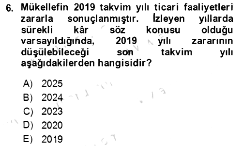 Özel Vergi Hukuku 1 2019-2020 Dönem Sonu Sınavı - 6. soru