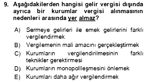 Özel Vergi Hukuku 1 2019-2020 Dönem Sonu Sınavı - 9. soru