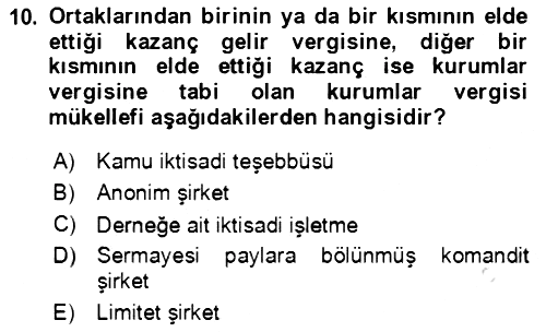 Özel Vergi Hukuku 1 2019-2020 Dönem Sonu Sınavı - 10. soru