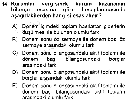 Özel Vergi Hukuku 1 2019-2020 Dönem Sonu Sınavı - 14. soru