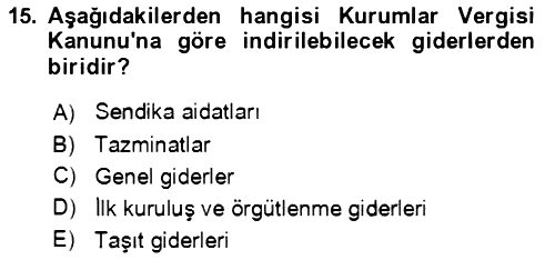 Özel Vergi Hukuku 1 2019-2020 Dönem Sonu Sınavı - 15. soru