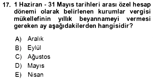 Özel Vergi Hukuku 1 2019-2020 Dönem Sonu Sınavı - 17. soru