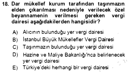 Özel Vergi Hukuku 1 2019-2020 Dönem Sonu Sınavı - 18. soru