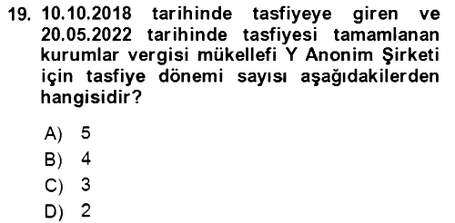 Özel Vergi Hukuku 1 2019-2020 Dönem Sonu Sınavı - 19. soru