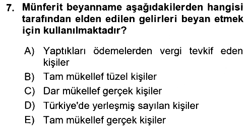 Özel Vergi Hukuku 1 2021-2022 Dönem Sonu Sınavı - 7. soru