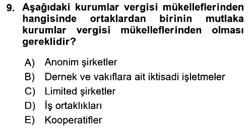 Özel Vergi Hukuku 1 2021-2022 Dönem Sonu Sınavı - 9. soru