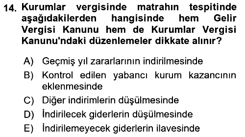 Özel Vergi Hukuku 1 2021-2022 Dönem Sonu Sınavı - 14. soru