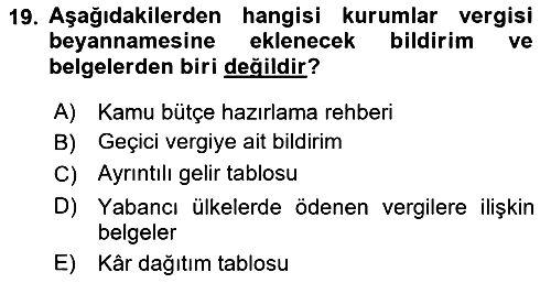 Özel Vergi Hukuku 1 2021-2022 Dönem Sonu Sınavı - 19. soru