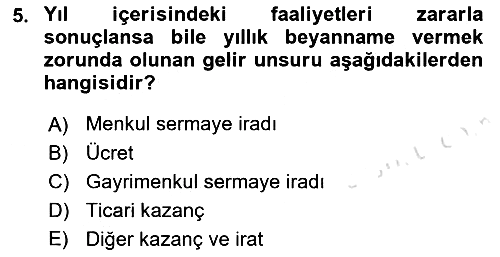 Özel Vergi Hukuku 1 2022-2023 Dönem Sonu Sınavı - 5. soru