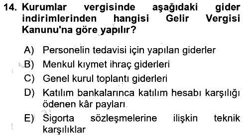 Özel Vergi Hukuku 1 2022-2023 Dönem Sonu Sınavı - 14. soru