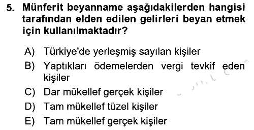 Özel Vergi Hukuku 1 2023-2024 Dönem Sonu Sınavı - 5. soru