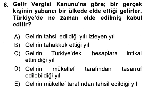 Özel Vergi Hukuku 1 2023-2024 Dönem Sonu Sınavı - 8. soru