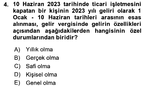 Özel Vergi Hukuku 1 2024-2025 Dönem Sonu Sınavı - 4. soru