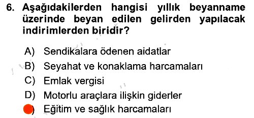 Özel Vergi Hukuku 1 2024-2025 Dönem Sonu Sınavı - 6. soru