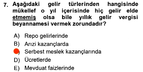 Özel Vergi Hukuku 1 2024-2025 Dönem Sonu Sınavı - 7. soru
