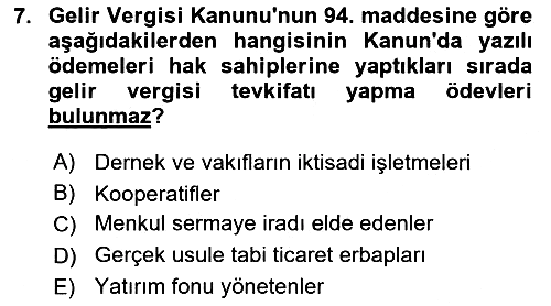 Özel Vergi Hukuku 1 2025-2026 Dönem Sonu Sınavı - 7. soru