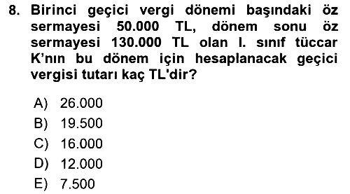 Özel Vergi Hukuku 1 2025-2026 Dönem Sonu Sınavı - 8. soru