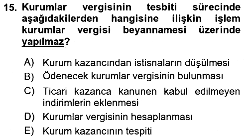 Özel Vergi Hukuku 1 2025-2026 Dönem Sonu Sınavı - 15. soru