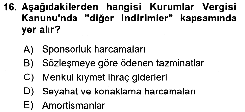 Özel Vergi Hukuku 1 2025-2026 Dönem Sonu Sınavı - 16. soru