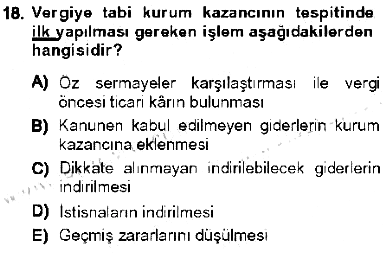 Özel Vergi Hukuku 1 2012-2013 Tek Ders Sınavı - 18. soru