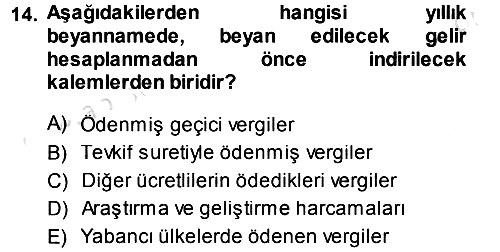 Özel Vergi Hukuku 1 2013-2014 Tek Ders Sınavı - 14. soru