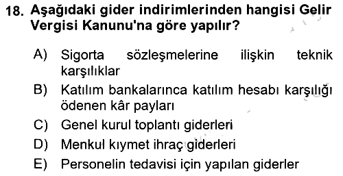 Özel Vergi Hukuku 1 2020-2021 Yaz Okulu Sınavı - 18. soru