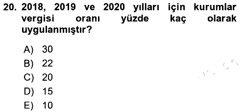 Özel Vergi Hukuku 1 2020-2021 Yaz Okulu Sınavı - 20. soru