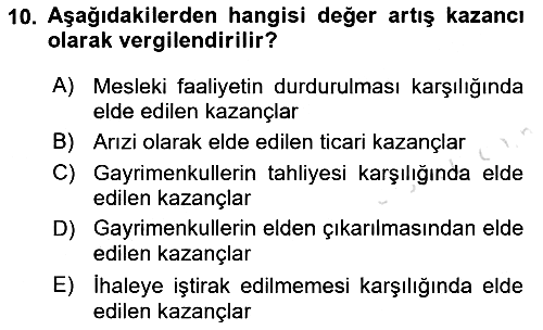 Özel Vergi Hukuku 1 2021-2022 Yaz Okulu Sınavı - 10. soru