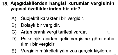 Özel Vergi Hukuku 1 2021-2022 Yaz Okulu Sınavı - 15. soru
