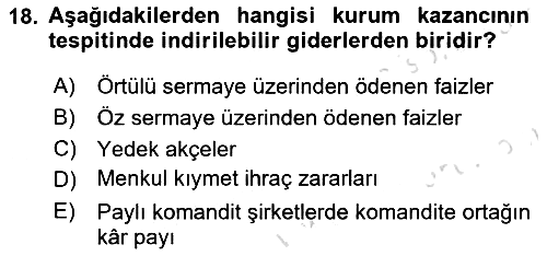 Özel Vergi Hukuku 1 2024-2025 Yaz Okulu Sınavı - 18. soru