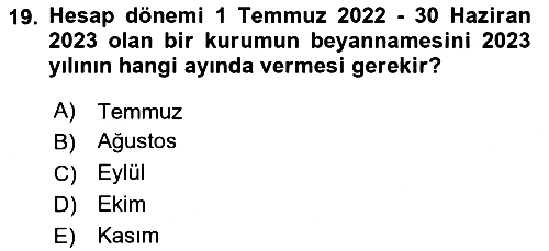 Özel Vergi Hukuku 1 2024-2025 Yaz Okulu Sınavı - 19. soru