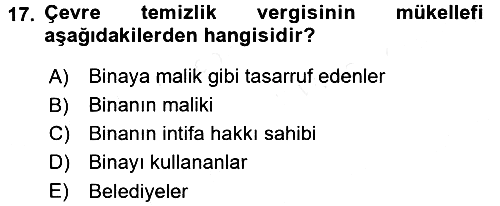 Özel Vergi Hukuku 2 2017-2018 3 Ders Sınavı - 17. soru