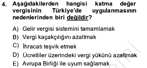 Özel Vergi Hukuku 2 2014-2015 Ara Sınav - 4. soru