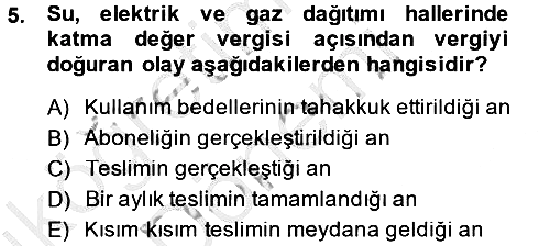 Özel Vergi Hukuku 2 2014-2015 Ara Sınav - 5. soru