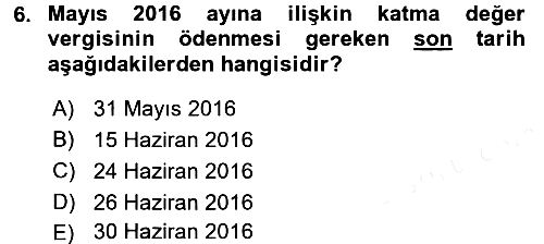 Özel Vergi Hukuku 2 2015-2016 Ara Sınav - 6. soru