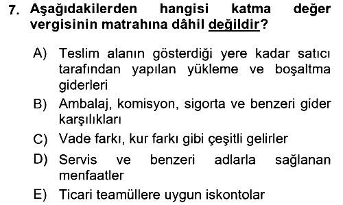 Özel Vergi Hukuku 2 2016-2017 Ara Sınav - 7. soru