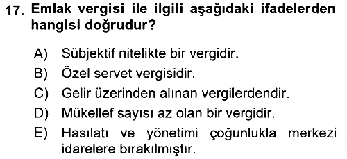 Özel Vergi Hukuku 2 2016-2017 Ara Sınav - 17. soru