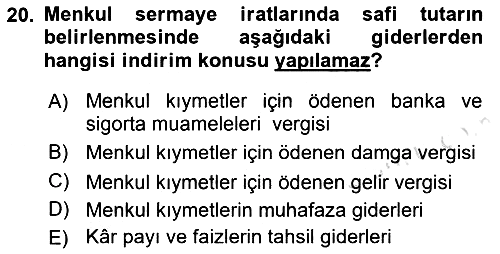 Özel Vergi Hukuku 2 2019-2020 Ara Sınav - 20. soru