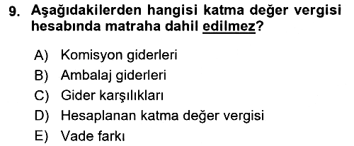 Özel Vergi Hukuku 2 2021-2022 Ara Sınav - 9. soru