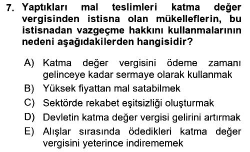 Özel Vergi Hukuku 2 2023-2024 Ara Sınav - 7. soru