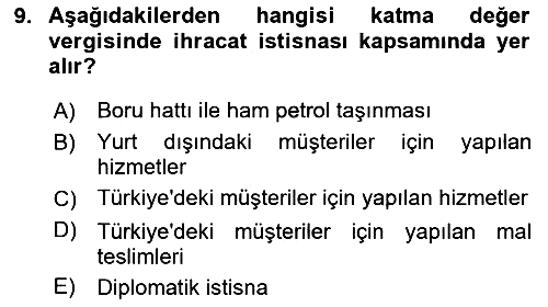 Özel Vergi Hukuku 2 2023-2024 Ara Sınav - 9. soru