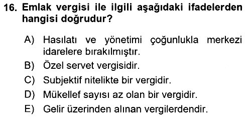 Özel Vergi Hukuku 2 2023-2024 Ara Sınav - 16. soru