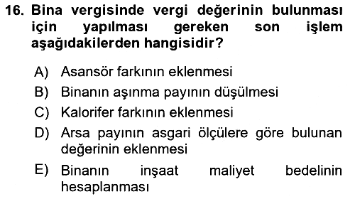 Özel Vergi Hukuku 2 2024-2025 Ara Sınav - 16. soru